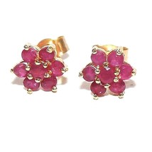 9.00Ct Round Cut Ruby Flower Stud Earrings Floral 14K Yellow Gold Plated - £44.17 GBP