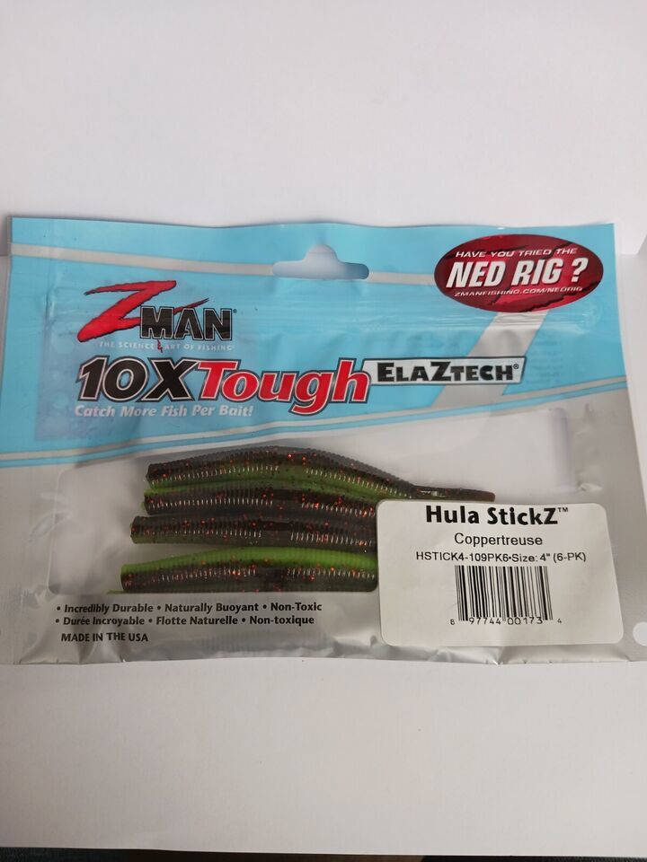 Zman Soft Lure Hula Stickz 4 Inch 6/Pack Coppertreuse - $4.75