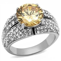 5.69 Carat Round Cut Champagne Simulated Diamond Stainless Steel Statement Ring - £53.26 GBP