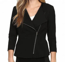 NWT NYDJ Not Your Daughters Jeans Black 3/4 Sleeve Zip Moto Jacket Women Size 14 - £19.43 GBP