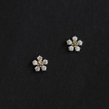 925 Sterling Silver Boho Pav Diamond Small Flower Plating Gold Earrings Women Su - £9.49 GBP