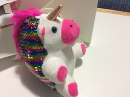 Toy Pink &amp; White 7” Multi color Sequined Plush Unicorn - £9.59 GBP