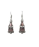 Vintage-Style Silver-Tone Dangle Earrings With Pink Cats Eye Stones &amp; Cr... - $13.86
