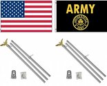 Flag 3&#39;x5&#39; US American and US Army Gold Seal Polyester and Two 6&#39; Alumin... - $54.88