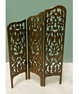 Miniature Wood Tri-fold Screen - Artist Signed - open scroll work in Scale 1:12 - $128.99