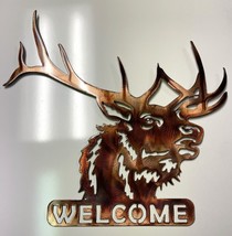 Elk Head WELCOME Sign Metal Art Copper and Bronzed Plated 14.5&quot; x 14.5&quot; - $45.58