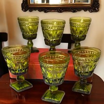 Indiana Glass Co. Vintage Colony Park Lane Avocado Green Footed Cordials Set/6 - £22.22 GBP