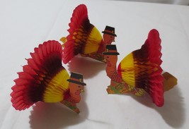 Vintage Lot 3 Thanksgiving  HoneyComb  Turkeys 4 1/4&quot; Tall - £11.99 GBP