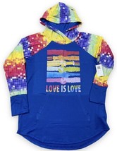 New LuLaRoe Amber Hoodie Rainbow Pixel Raglan Pullover Love Is Love Pride Sz M - £18.22 GBP