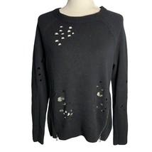 Express Distressed Crewneck Sweater S Black Zippers Long Sleeves Pullove... - £29.38 GBP