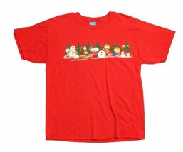 Vintage Peanuts Charlie Brown T-Shirt Christmas Graphic Red Short Sleeve... - $13.30