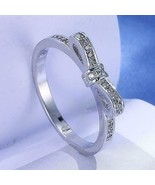 0.21CT Lab Created White Diamond 14k White Gold Cute Bow Wedding Ring - £68.00 GBP
