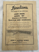 John Deere Deere &amp; Mansur Owners Manual SH Tractor Disk Harrow Vintage Original - £9.86 GBP
