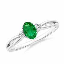 ANGARA Solitaire Oval Emerald Split Shank Ring with Trio Diamonds - £765.89 GBP