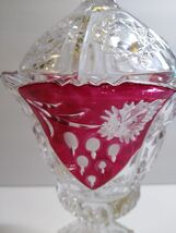 Ruby Flash Glass Compote Red Cranberry Vintage Pattern Candy Dish &amp; Lid ... - $36.44