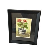 Watercolor Geranium Flowers Picture Frame Black Rectangle Shape Vintage? - $12.75