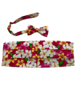 Pink Hawaiian Floral Cummerbund and Bow Tie Set, Vibrant Tropical Wedding - $123.75