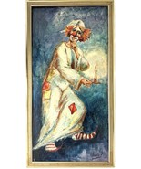 Retro Original Oil Painting On Canvas Quiet Clown Holding Candle 17x33” ... - $176.43 CAD