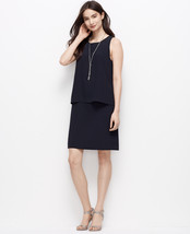 New Ann Taylor Dress Crepe Layered Dress Dark Navy Blue 2 Womens Sleeveless Work - £143.31 GBP