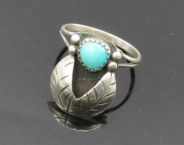 NAVAJO 925 Silver - Vintage Turquoise Floral Leaf Band Ring Sz 6.5 - RG17497 - £42.35 GBP
