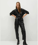 Black Women&#39;s Real Lambskin Soft Leather Jumpsuit Handmade New Unique De... - $229.77 CAD+