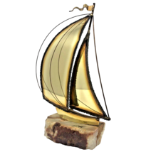 John Demott Brutalist Sailboat Brass Sails Sculpture Onyx Base VTG MCM Signed - £18.66 GBP