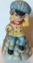 Vintage Bell 4.5&quot; Boy With Walking Stick Sitting on Rocks figurine Collectable - £3.55 GBP