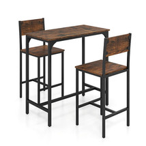 3 Piece Bar Table Set with Backrest and Footrest for Small Space-Rustic Brown -  - $2,877.26 MXN