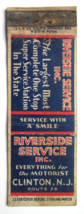 Riverside Service - Clinton, New Jersey Station 20 Strike Matchbook Cove... - £1.20 GBP