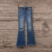 American Eagle Super High Rise Flare Jeans Light Wash Raw Hem Size 2 Reg... - £17.72 GBP