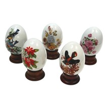 Avon Eggs Porcealin w Wood Displayers Lot 5 2 birds 3 Seasons 1987 Vintage Japan - $34.19