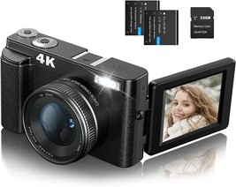 4K Digital Camera, 48Mp Autofocus Video Camera, 3&quot; 180°Flip Screen, 32Gb Sd - £92.09 GBP