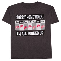 Gildan Boy&#39;s T Shirt Sorry Home Work All Booked Up Size X-Small 4-5 Gray NEW - £7.06 GBP
