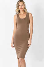 Mocha Midi Dress Scoop Neck Soft Cotton Knit Sleeveless - £11.48 GBP