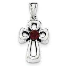 New Antiqued Red Stone Open Cross Pendant Real Solid .925 Sterling Silver - £52.64 GBP