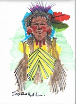 Native Sun With Feathers 9 x 12 Marker Drawing - £25.73 GBP
