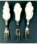 Oyster Forks Ceramic Shell Shaped Handle Stainless Steel Taiwan Set of 3 - £15.30 GBP