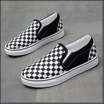   Checkered Black and White Casual Slip On Flat Canvas Sneaker Loafers image 3