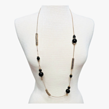 Charming Charlie Necklace Black Glass Beads Gold Tone Snake Chain 40” Clasp - £7.46 GBP
