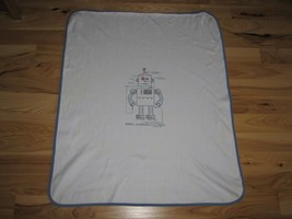 Vintage Gymboree 2004 Robot Baby Boy Blanket White Blue Cotton 32 x 36" - $79.19