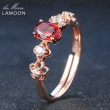 LAMOON 925 Sterling Silver Ring For Women Red Garnet Gemstone Jewelry 18K Rose G - £18.43 GBP
