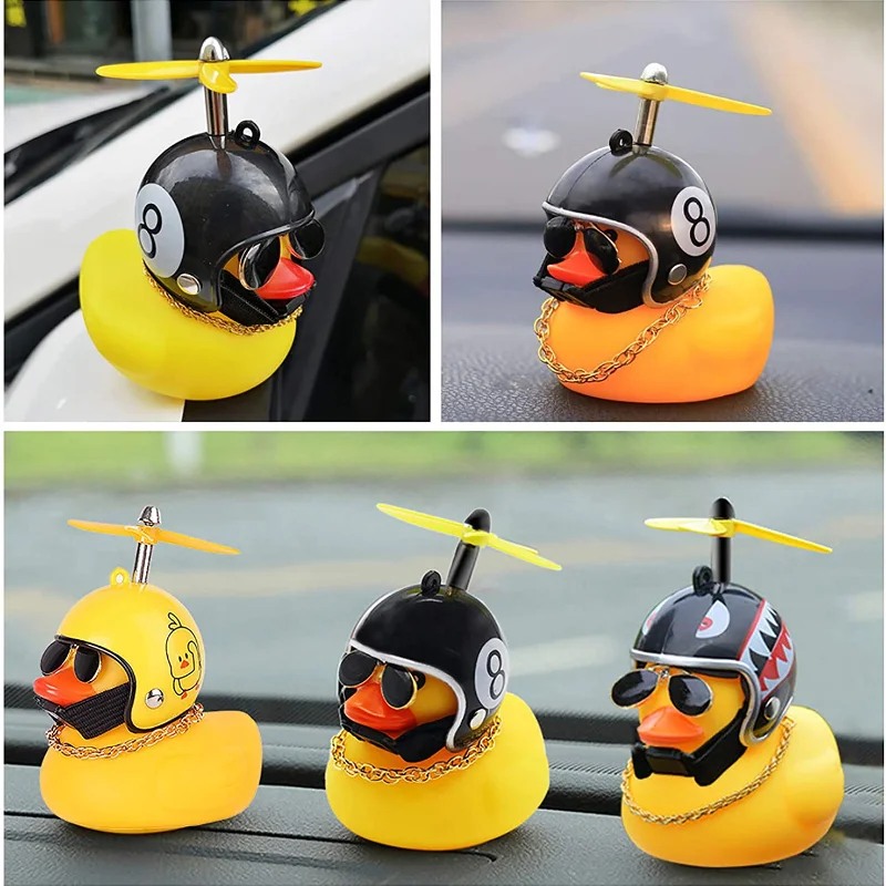 Car Rubber Duck Toy With Helmet Broken Wind Pendant Small Yellow Duck Car - £10.64 GBP