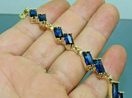 8 Ct Emerald Cut Simulated Sapphire Women&#39;s925 Silver Gold Plated Bracelets - $197.99