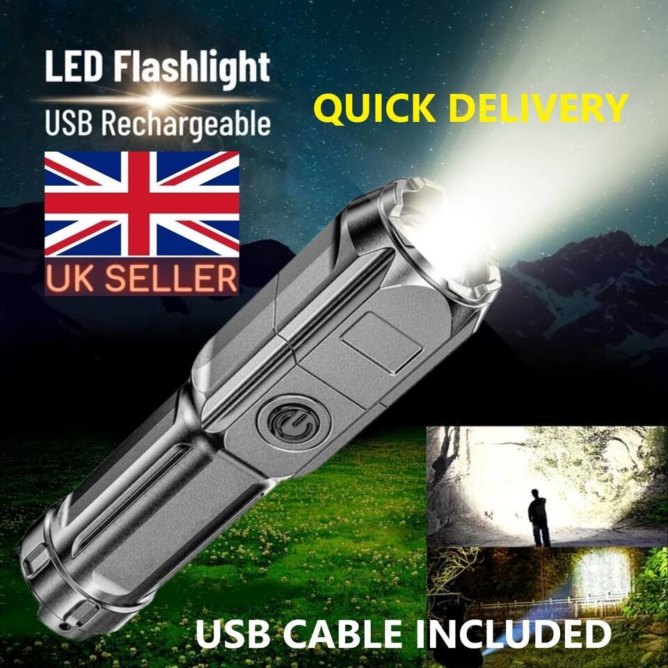 Primary image for led torch light usb rechargeable light super bright mini black zoomable charge