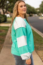 Aruba Blue Colorblock Patchwork Cross Seam Plus Sweatshirt - $27.77