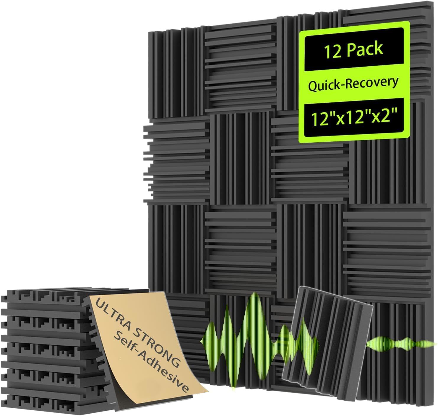 Sound Proof Foam Panels For Walls, 12Pack, 12&quot;X12&quot;X2&quot;, 3D Grooves - $31.99