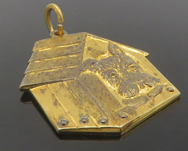 BEAU 925 Silver - Vintage Shiny Gold Plated Dog In Dog House Pendant - PT9596 - £29.60 GBP