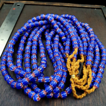Vintage Old Blue Chevron Trade beads Old African9-9.5mm Glass Beads Neck... - $41.40