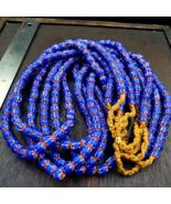 Vintage Old Blue Chevron Trade beads Old African9-9.5mm Glass Beads Neck... - $34.43