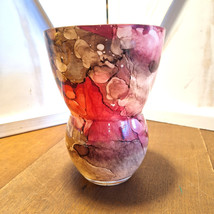 Studio Art Blown Glass Vase Abstract Painting Pinks/Browns 7&quot; Tall  - $34.64